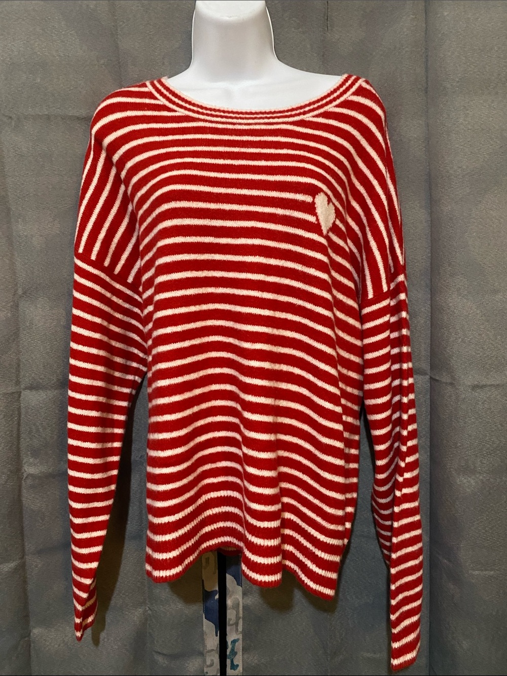 a new day Red and White Striped Scoop Neck Sweater
